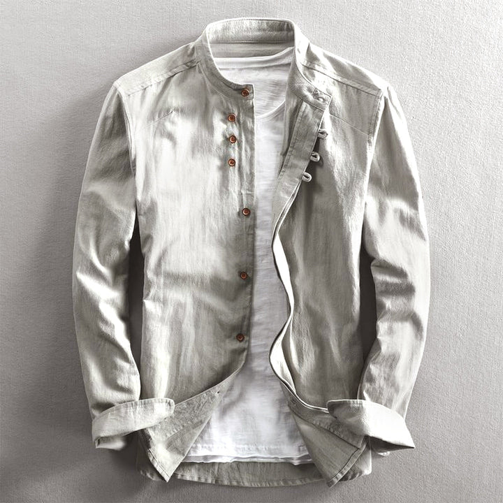 Koszulka męska z guziczkiem - kolor mandarynkowy - krój slim - długie mankiety dla szykownego i swobodnego wyglądu