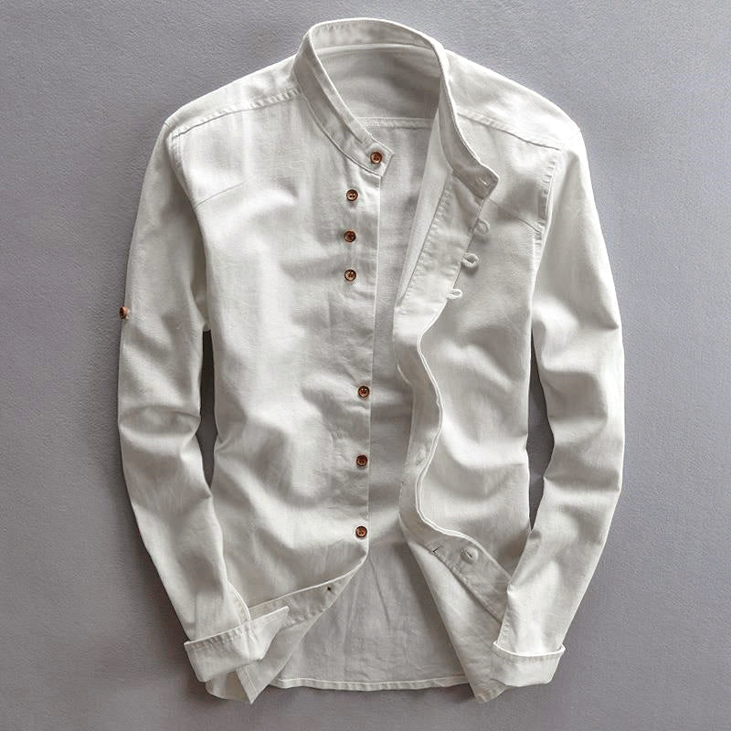 Koszulka męska z guziczkiem - kolor mandarynkowy - krój slim - długie mankiety dla szykownego i swobodnego wyglądu