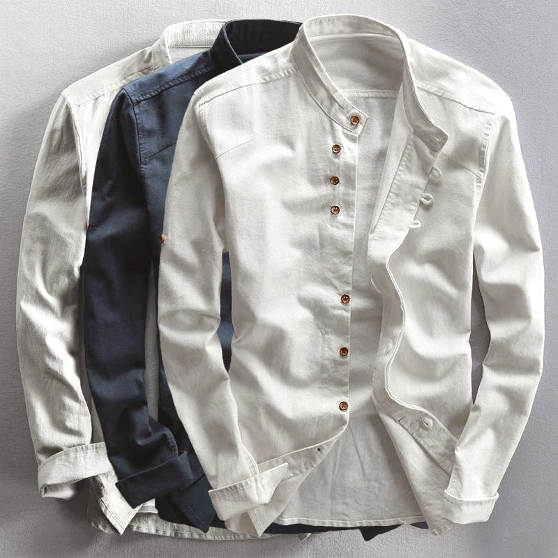 Koszulka męska z guziczkiem - kolor mandarynkowy - krój slim - długie mankiety dla szykownego i swobodnego wyglądu