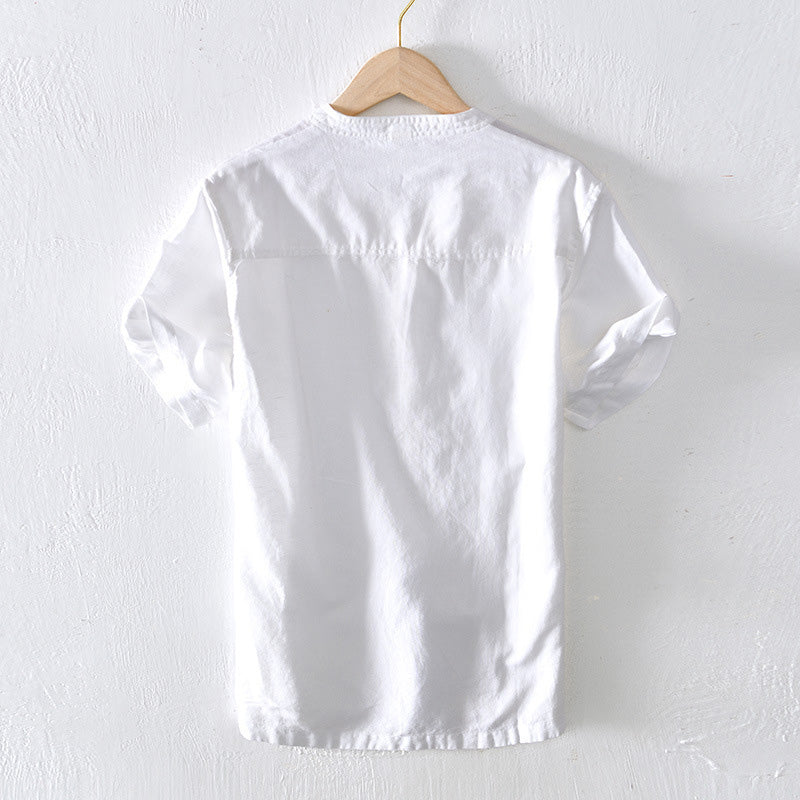 Camisa Casual para Hombre - Lino Ligero - Manga Corta - Corte Relajado - Escote en V