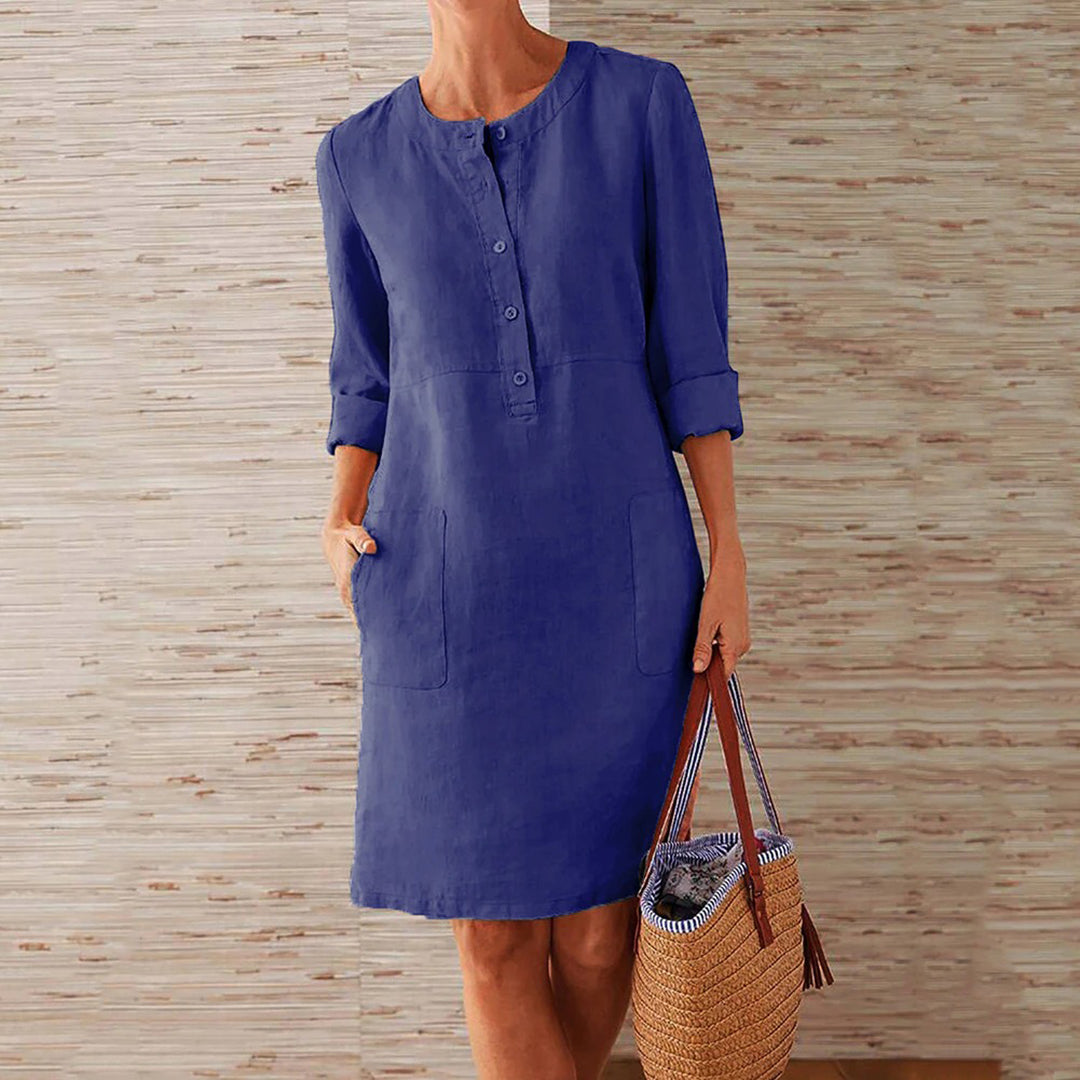 Robe Femme Respirante Mi-Cuisse avec Manches Longues et Boutonnage Avant pour un Style Confortable et Élégant
