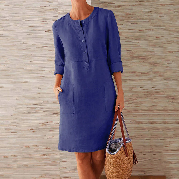 Robe Femme Respirante Mi-Cuisse avec Manches Longues et Boutonnage Avant pour un Style Confortable et Élégant