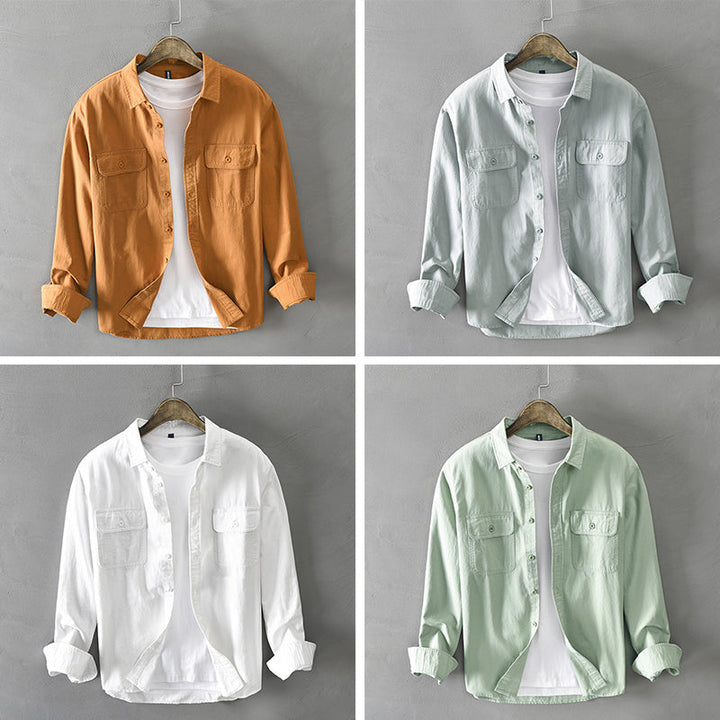 Camisa casual z algodón de manga larga dla mężczyzn