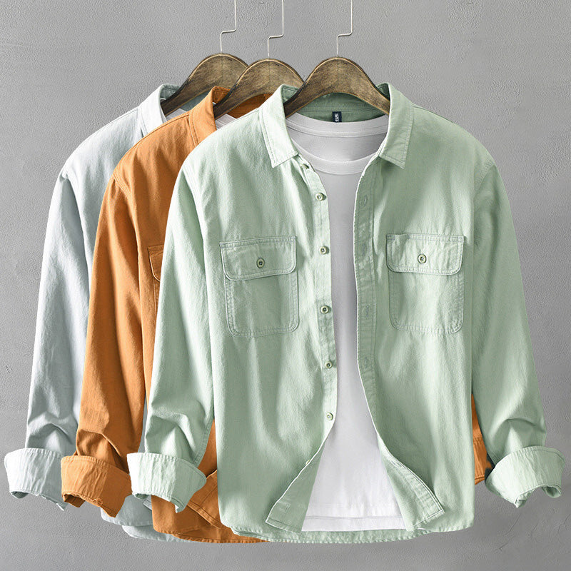 Camisa casual z algodón de manga larga dla mężczyzn