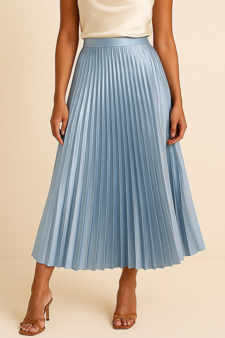 Elva - Elegancka satynowa spódnica plisowana z wysoką talią dla wyrafinowanego wyglądu