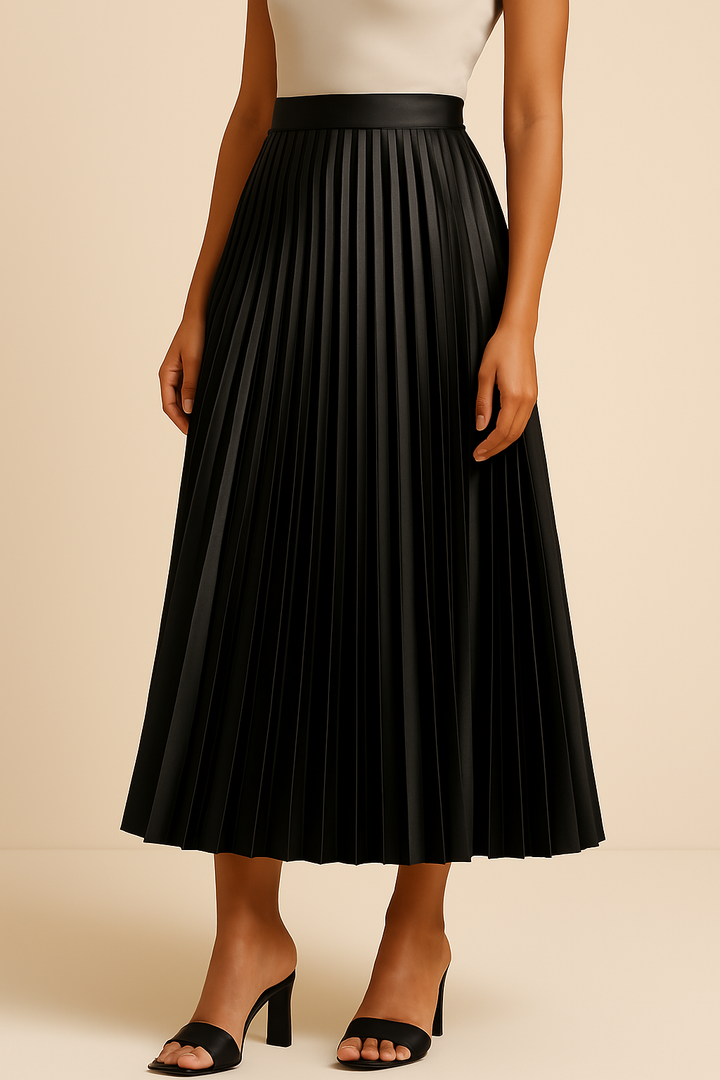 Elva - Elegancka satynowa spódnica plisowana z wysoką talią dla wyrafinowanego wyglądu