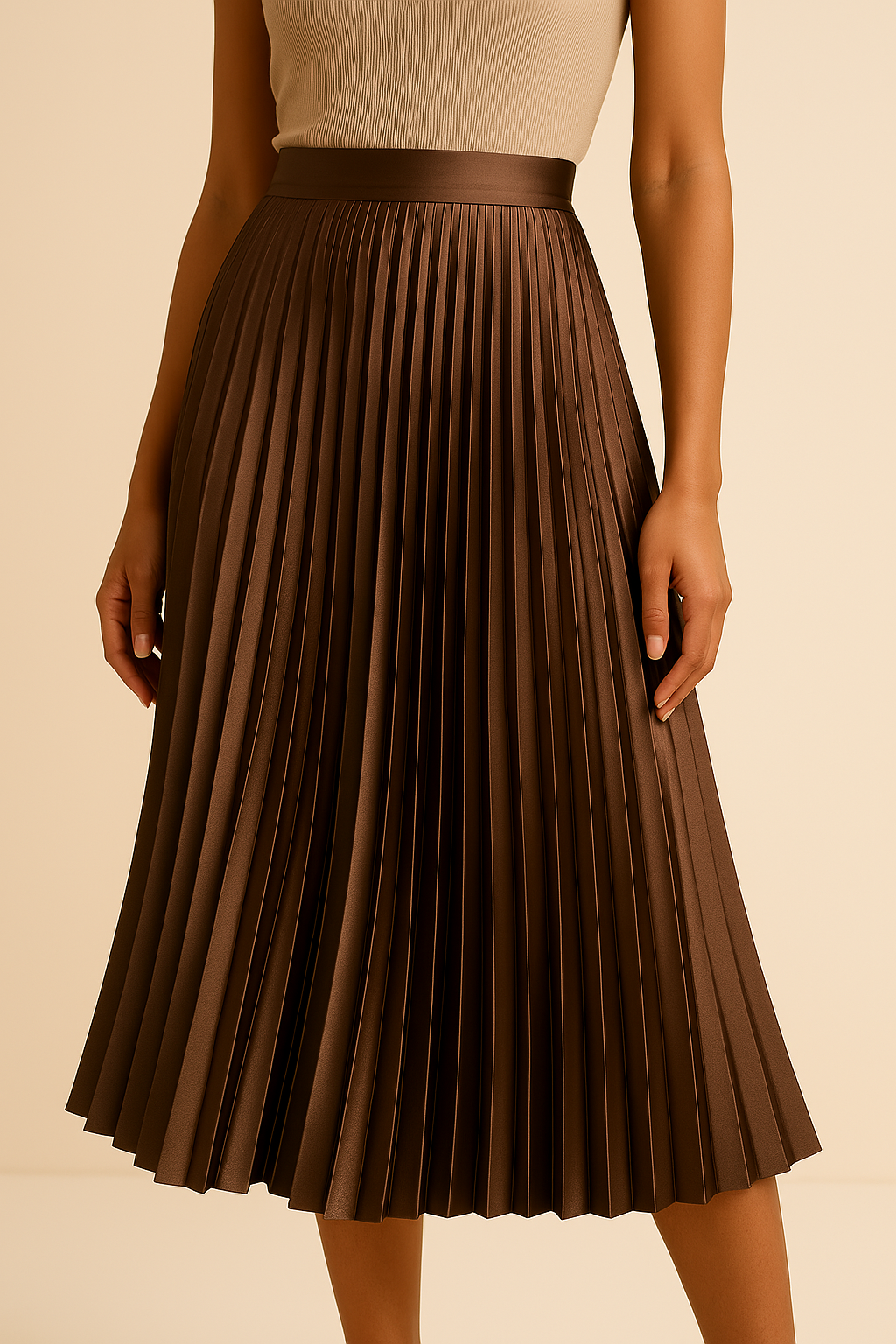 Elva - Elegancka satynowa spódnica plisowana z wysoką talią dla wyrafinowanego wyglądu