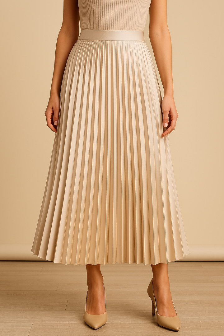 Elva - Elegancka satynowa spódnica plisowana z wysoką talią dla wyrafinowanego wyglądu