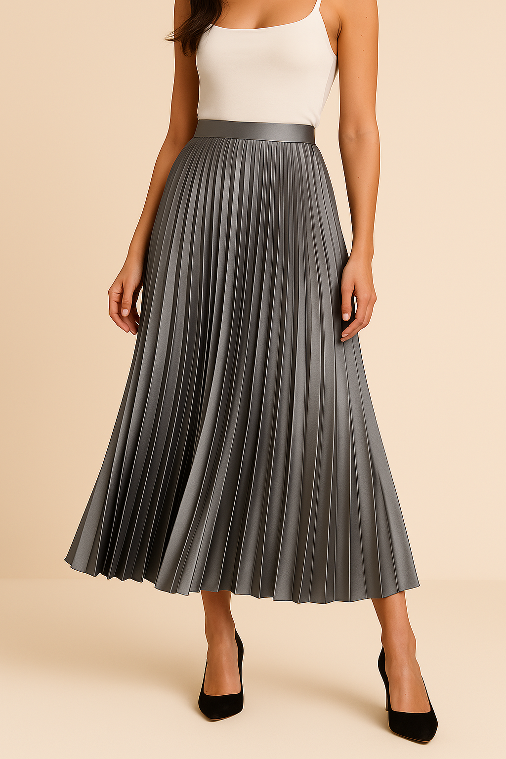 Elva - Elegancka satynowa spódnica plisowana z wysoką talią dla wyrafinowanego wyglądu