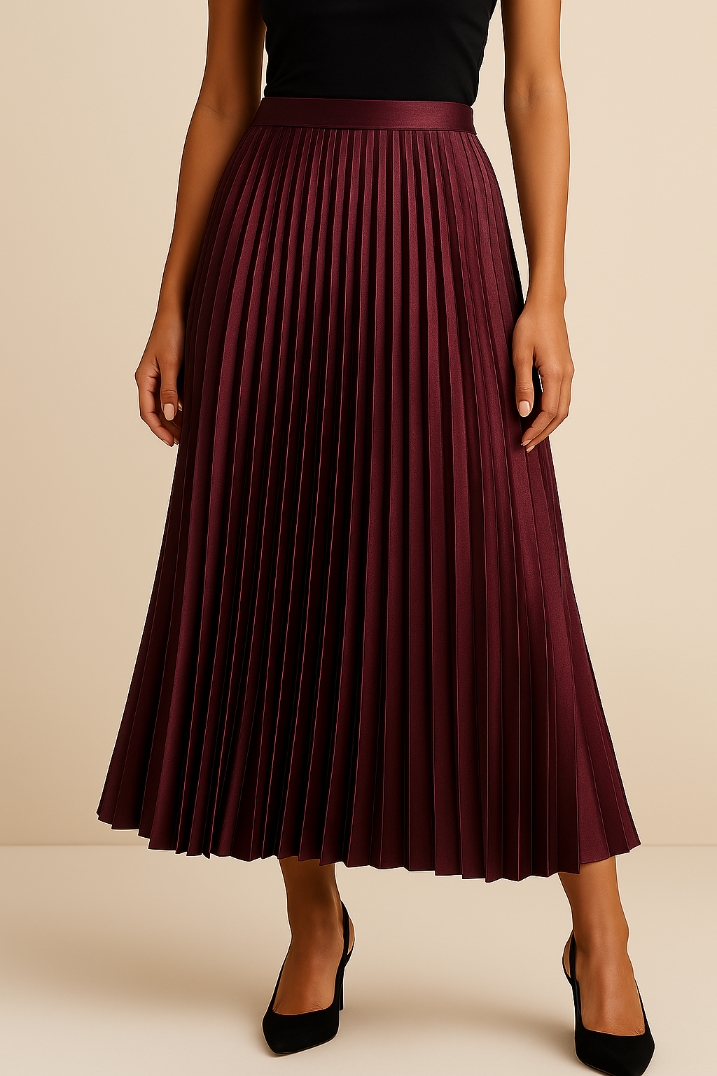 Elva - Elegancka satynowa spódnica plisowana z wysoką talią dla wyrafinowanego wyglądu