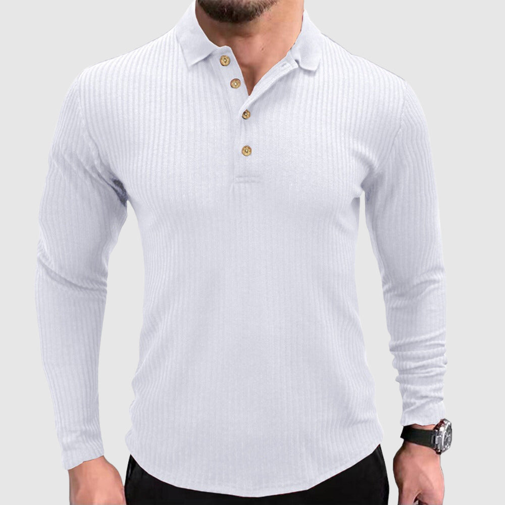Koszulka polo dla mężczyzn z długim rękawem w eleganckim, unifarbenowym wzorze