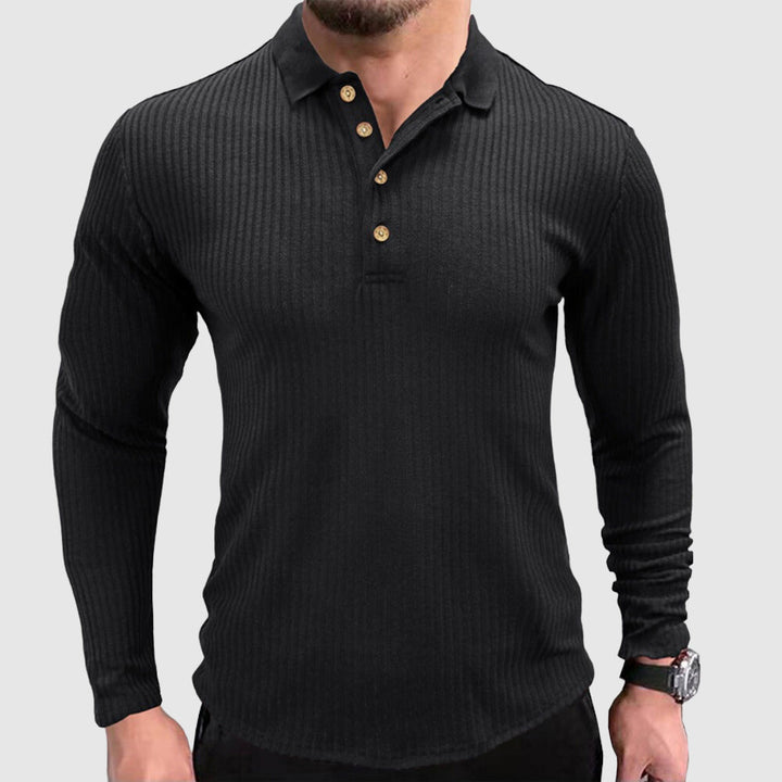 Koszulka polo dla mężczyzn z długim rękawem w eleganckim, unifarbenowym wzorze