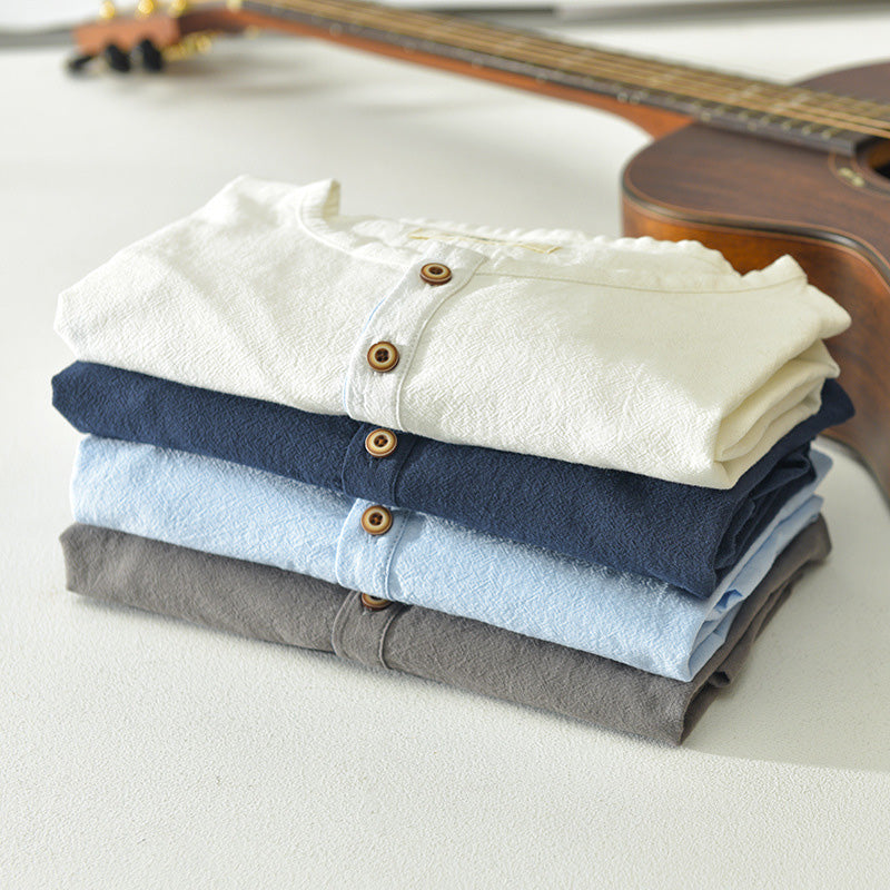 Męska stylowa koszula Henley - miękka, lekka bawełna, krótki rękaw, swobodny krój z zapięciem na guziki