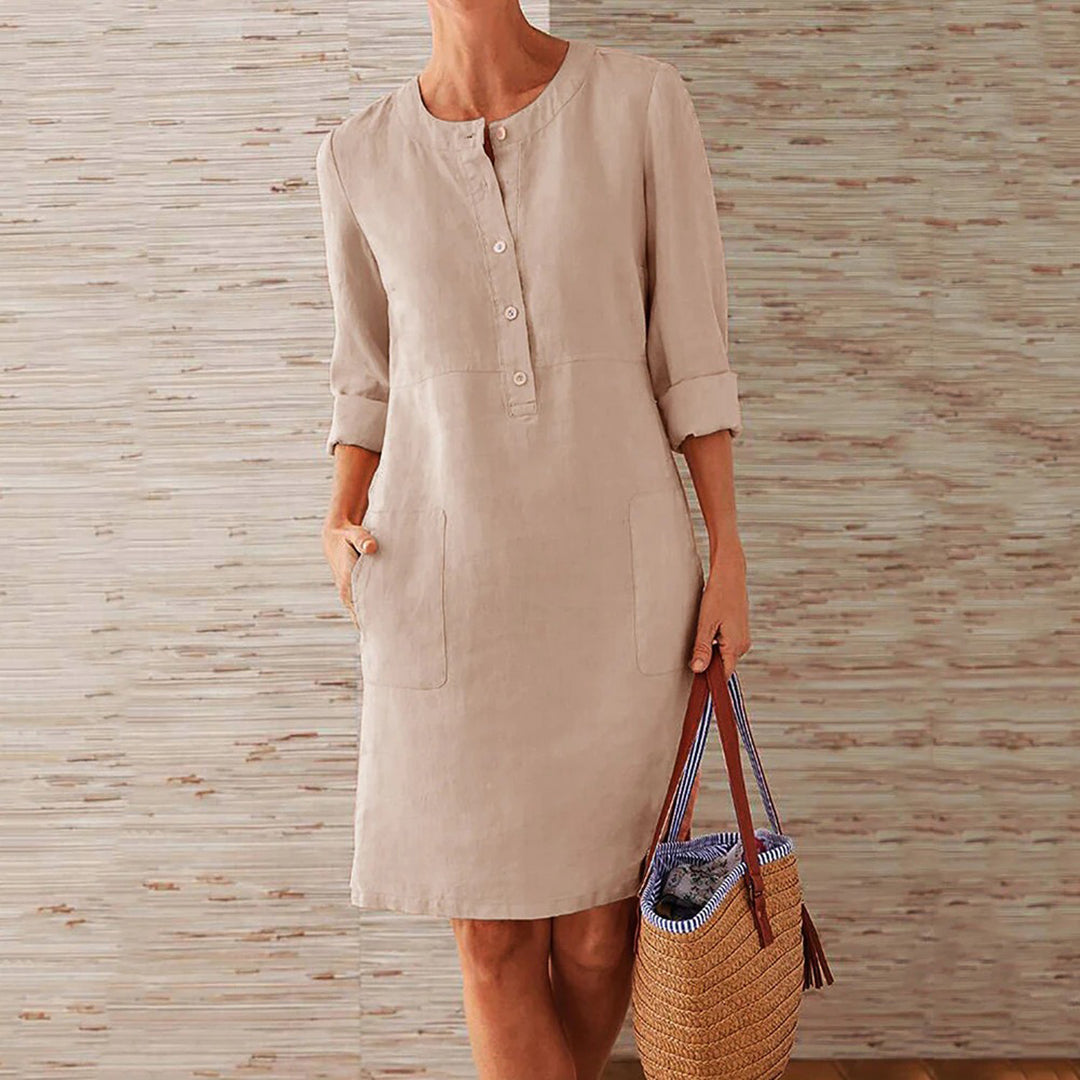 Robe Femme Respirante Mi-Cuisse avec Manches Longues et Boutonnage Avant pour un Style Confortable et Élégant