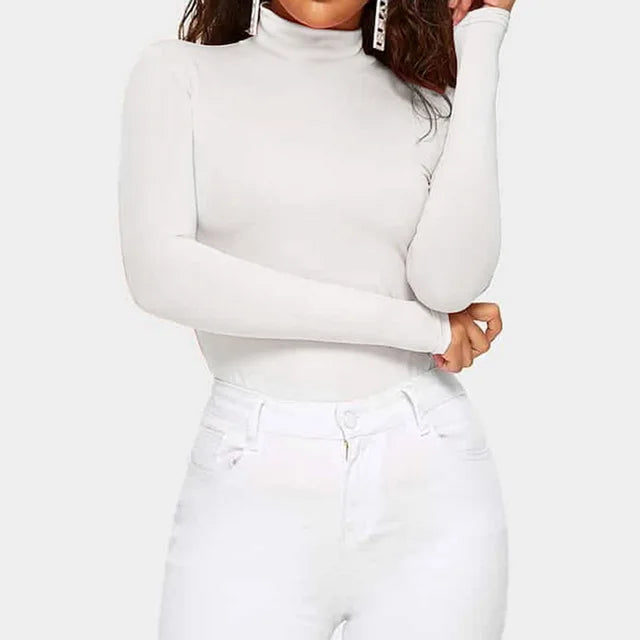 Bodysuit z golfem dla kobiet - Coupe Élastique Confortable - Manches Longues Élégantes - Incontournable pour la Superposition