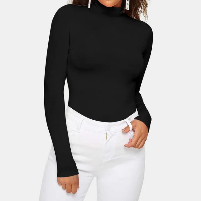 Bodysuit z golfem dla kobiet - Coupe Élastique Confortable - Manches Longues Élégantes - Incontournable pour la Superposition