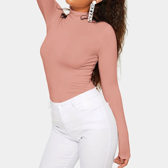 Bodysuit z golfem dla kobiet - Coupe Élastique Confortable - Manches Longues Élégantes - Incontournable pour la Superposition