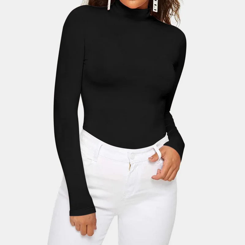 Bodysuit z golfem dla kobiet - Coupe Élastique Confortable - Manches Longues Élégantes - Incontournable pour la Superposition