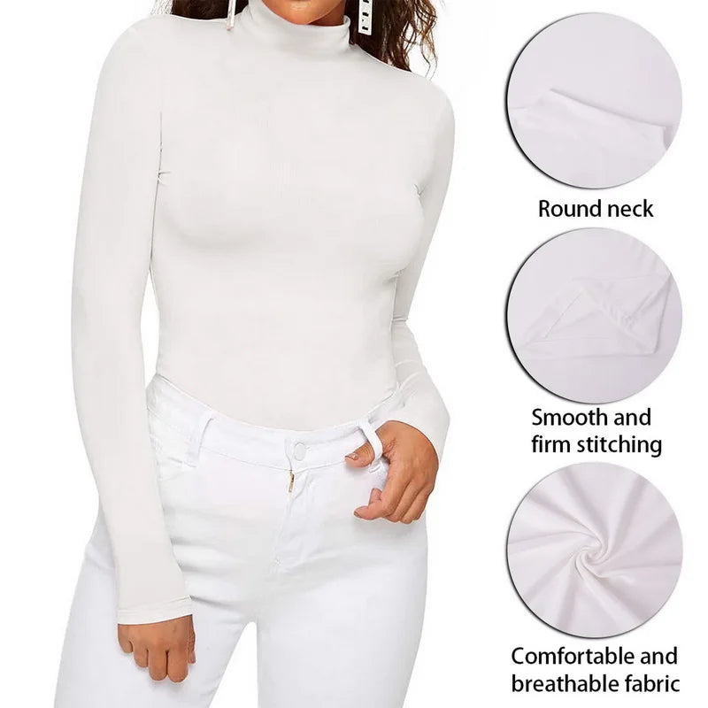 Bodysuit z golfem dla kobiet - Coupe Élastique Confortable - Manches Longues Élégantes - Incontournable pour la Superposition