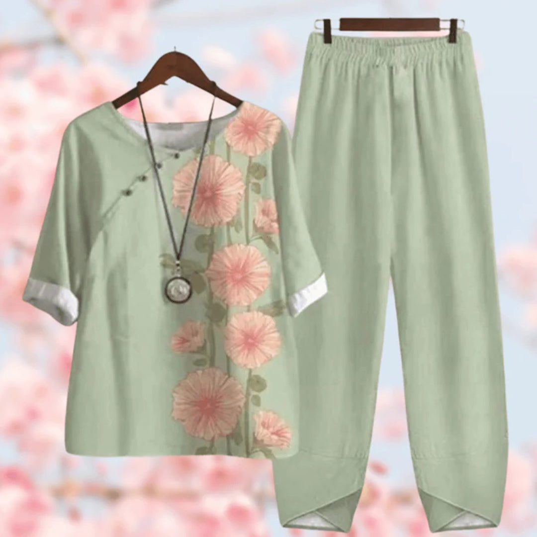 Elora - Eleganter Vintage-Blumenprint Zweiteiliger Set