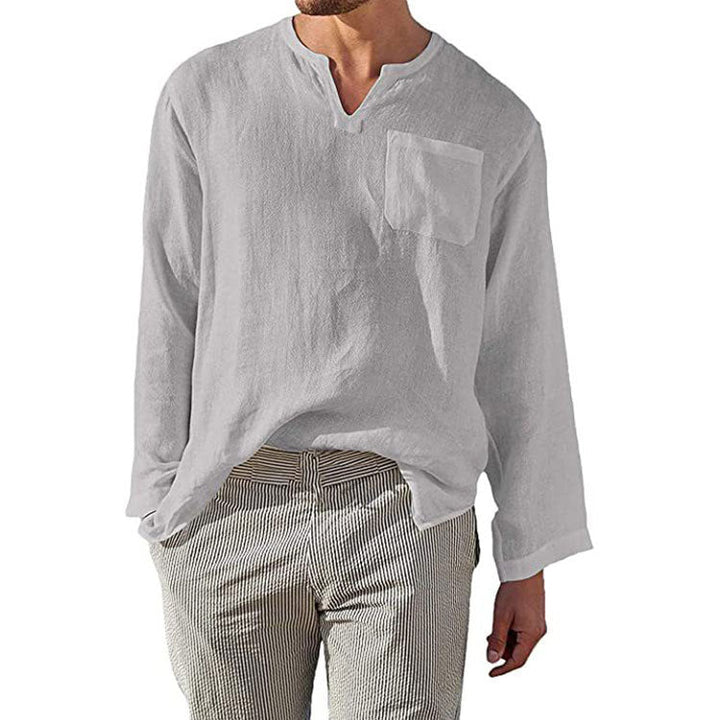 Camicia Uomo a Manica Lunga - Mistura di Lino e Cotone - Taglio Relaxed - Colletto a Banda per uno Stile Casual e Comodo