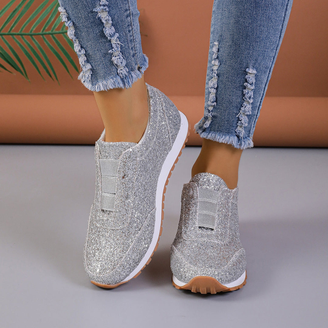 Stylowe sneakersy damskie z cekinową cholewką - łatwy wsuwany design i wygodna amortyzowana podeszwa