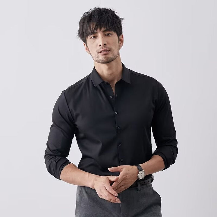 Elegancka koszulka dla mężczyzn - Coupe Slim - Syntetyczna tekstura soi - Długie rękawy z guzikami - Styl Business Casual