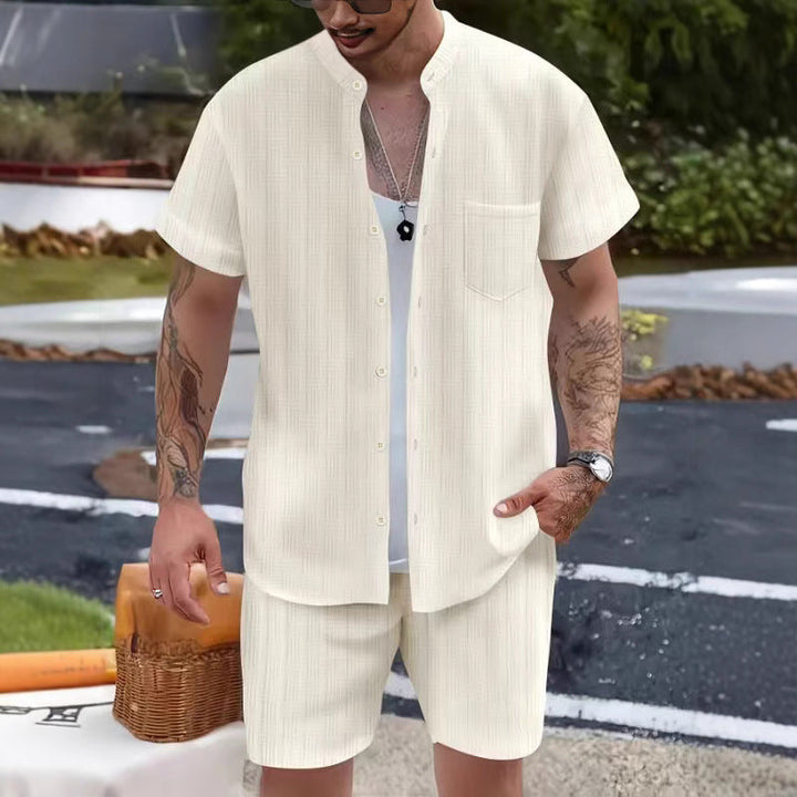 Zestaw męski: Camisa con Cuello Henley y Shorts Ligero de Corte Relaxed