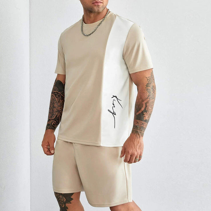 Zestaw męski - Mezcla de algodón - Corte relajado - Camiseta de manga corta y pantalones cortos hasta la rodilla