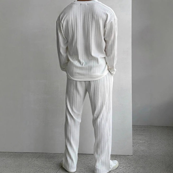 Komplet męski - Confort décontracté - Texture plissée - Chemise sans col & Pantalon droit