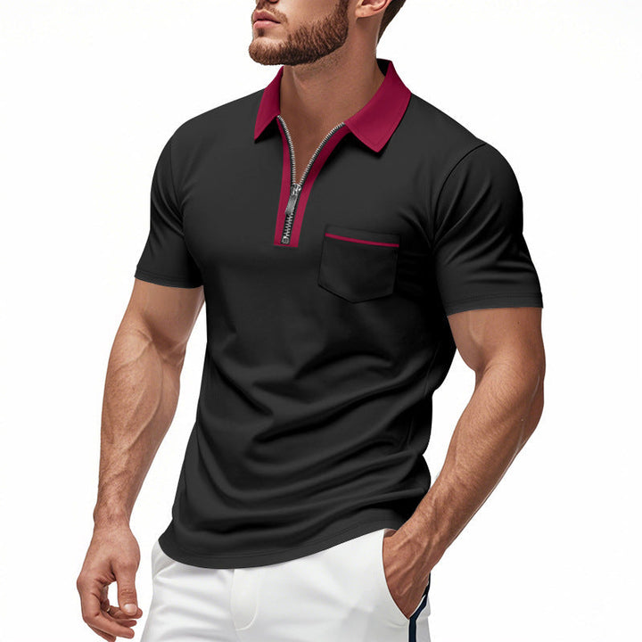 Męska koszulka polo Slim Fit z zamkiem błyskawicznym i kieszenią na piersi - wygodna odzież codzienna z mieszanki bawełny