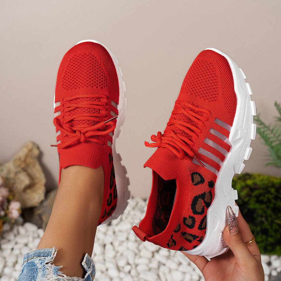 Sneakersy damskie sportowe - Cholewka z Flyknit - Basy - Semelle Wave - Imprimé Animaux