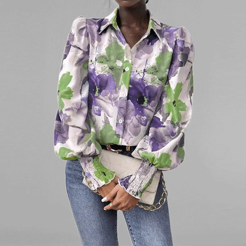 Kamizelka damska z botkami z regulacją oversize, manga abullonada, estampado floral y puños fruncidos