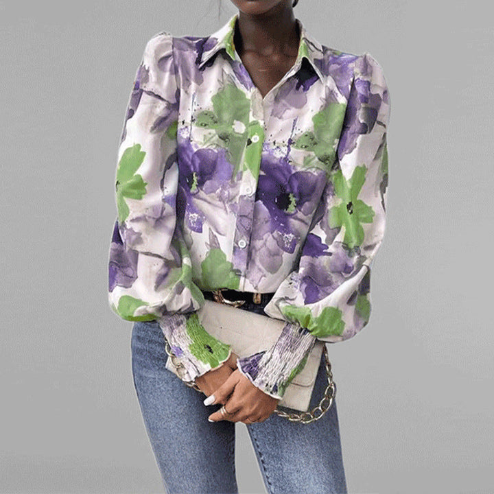 Kamizelka damska z botkami z regulacją oversize, manga abullonada, estampado floral y puños fruncidos
