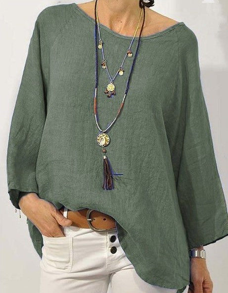 Bluza damska - Bequemer Baumwollmix - Legeres Design - 3/4 ærmel - Rundhalsausschnitt
