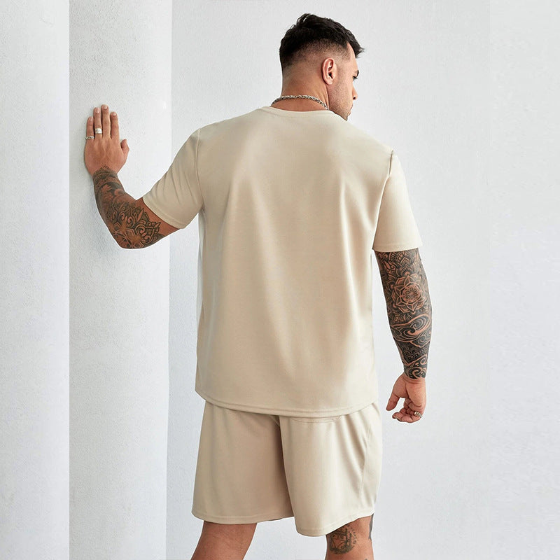 Zestaw męski - Mezcla de algodón - Corte relajado - Camiseta de manga corta y pantalones cortos hasta la rodilla
