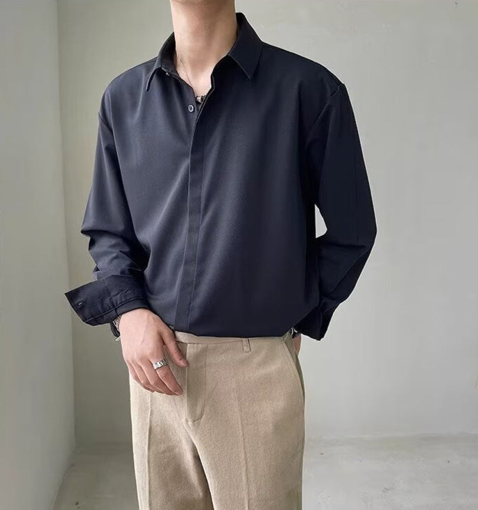 Camisa Formal para Hombre - Ajuste Slim - Manga Longa - Fruncido Oculto - Tela elástica