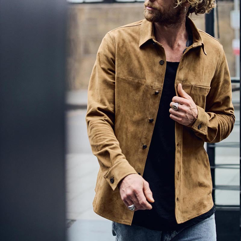 Camisa Casual para Hombres - Mezcla de Algodón Cepillado - Ajuste Relajado - Manga Larga con Estilo Retro