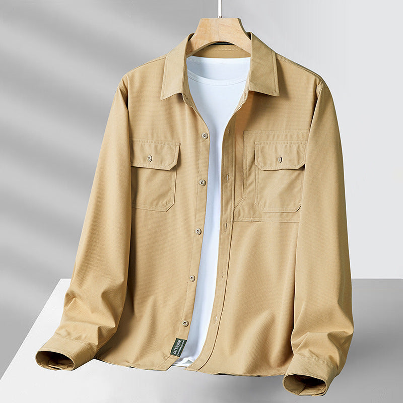 Camisa de manga larga para hombre - Ajuste relajado - Con botones - Bolsillos utilitarios - Ligera y transpirable