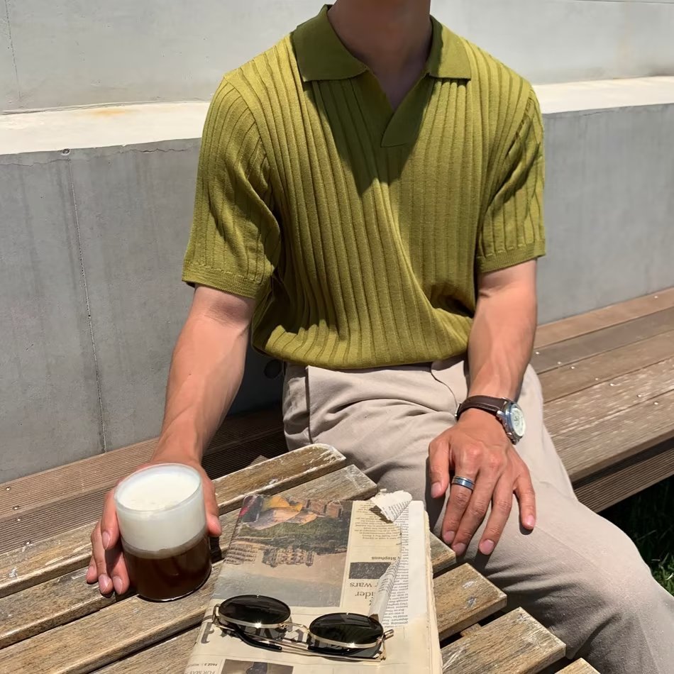 Polo Uomo in Cotone a Costine - Vestibilità Standard - Manica Corta, Perfetto per Uno Stile Casual