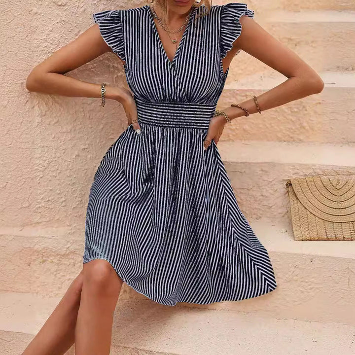 Chic Striped Midi Dress for Women – Elegant and Flattering Style