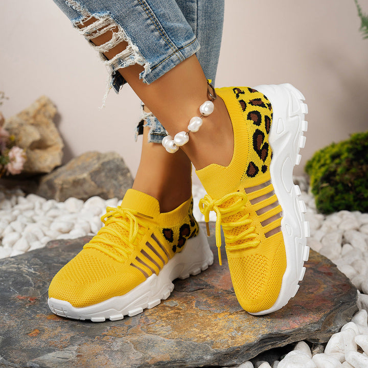 Sneakersy damskie sportowe - Cholewka z Flyknit - Basy - Semelle Wave - Imprimé Animaux
