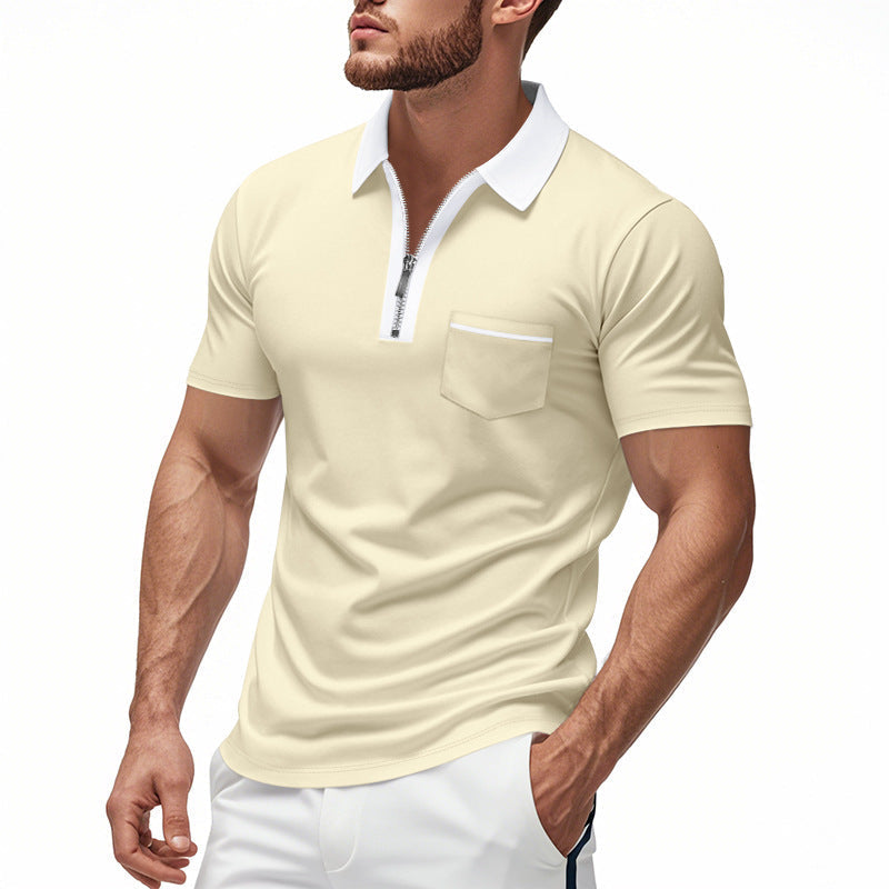 Męska koszulka polo Slim Fit z zamkiem błyskawicznym i kieszenią na piersi - wygodna odzież codzienna z mieszanki bawełny