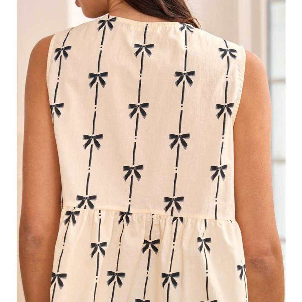 Blusa sin Mangas para Mujer - Fit Relajado - Escote en V - Laço Frontal con Diseño Impreso
