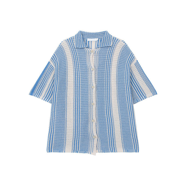 Koszulka męska z trykotu - wygodne dopasowanie - trykot odkryty - Manches Courtes - À Rayures Décontracté