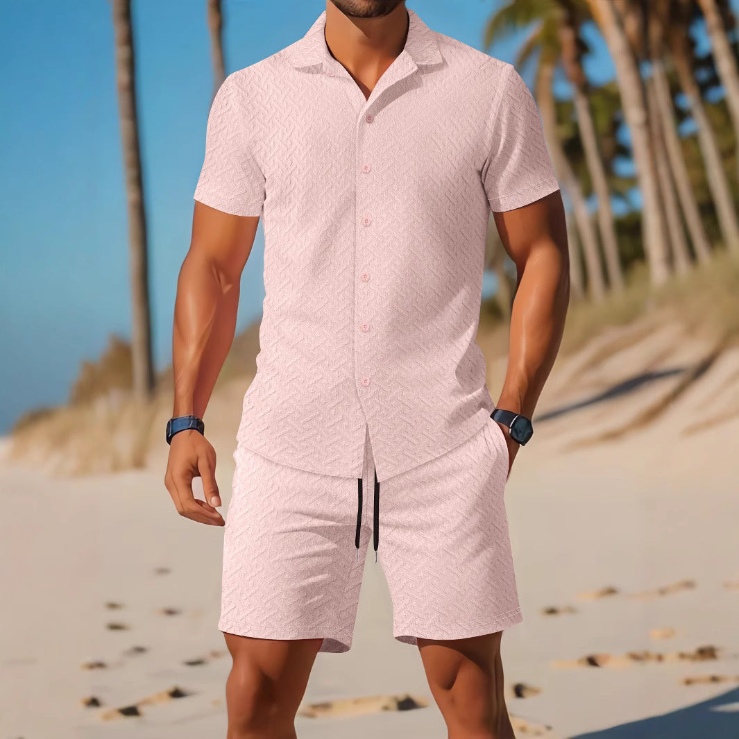 Komplet koszulka i szorty dla mężczyzn - Coupe Slim - Motif Relief - Vêtements Décontractés Respirants