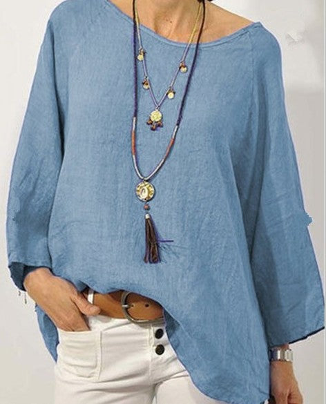 Bluza damska - Bequemer Baumwollmix - Legeres Design - 3/4 ærmel - Rundhalsausschnitt