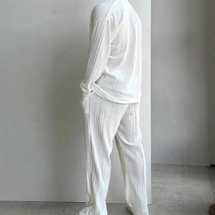 Komplet męski - Confort décontracté - Texture plissée - Chemise sans col & Pantalon droit