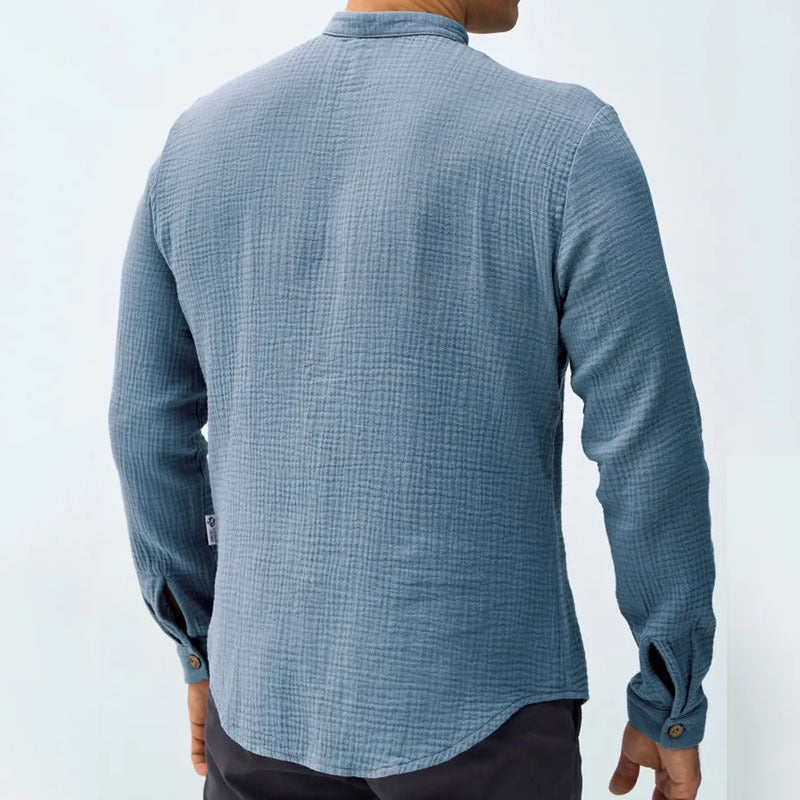 Męska kamizelka z algodonu Texturizado con Cuello Mandarina y Manga Larga - Ajuste Regular