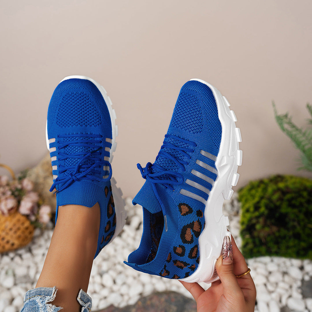 Sneakersy damskie sportowe - Cholewka z Flyknit - Basy - Semelle Wave - Imprimé Animaux